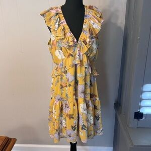 Pinch Floral Dress Ruffle Sleeve Cinch Waist